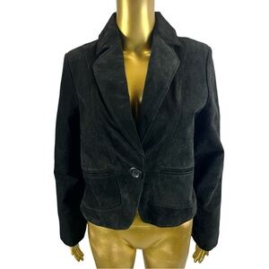 Dollhouse Black Suede - Single Button Blazer Polka -Dot Print Lining Size Medium